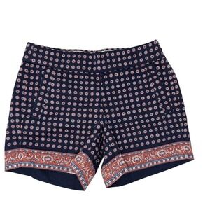 J. Crew 00 Blue Navy Orange / Coral‎ Cotton Shorts Paisley Floral Patterened